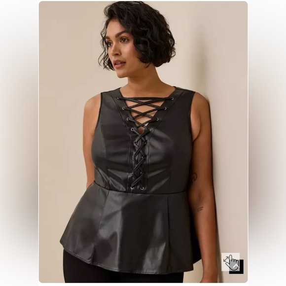 Torrid Peplum Faux Fur Leather Lace Up Top - Picture 1 of 7